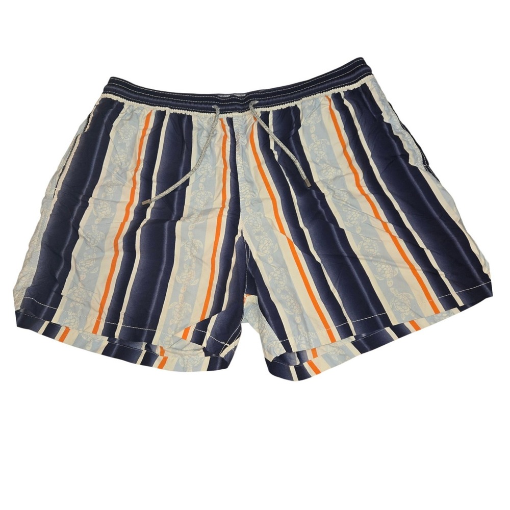 Vilebrequin Mens Striped Turtle Print Swim Trunks Navy Orange XXXL Moorea